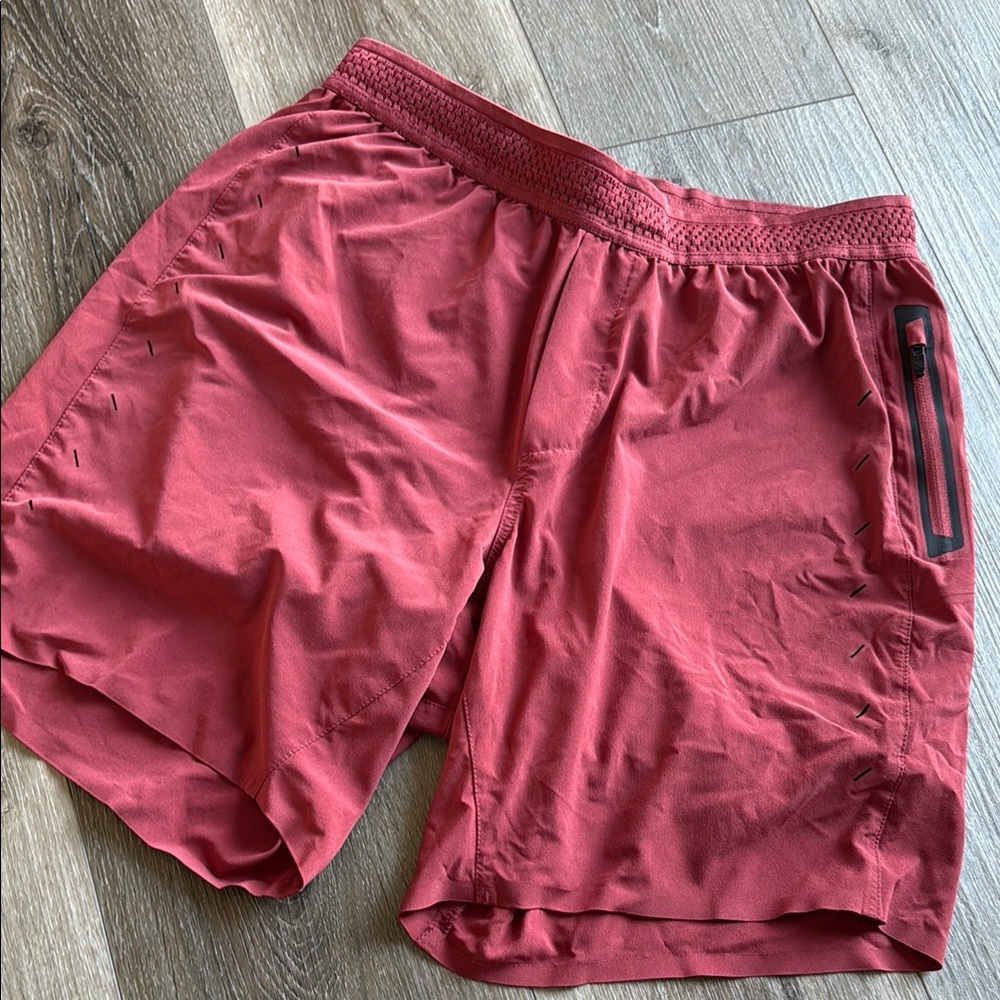 Red Athletic Shorts with Zipper Pocket